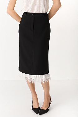Юбка миди с рюшей и кружевом