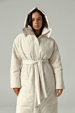 Пуховик удлиненный из мембраны с велюровым эффектом