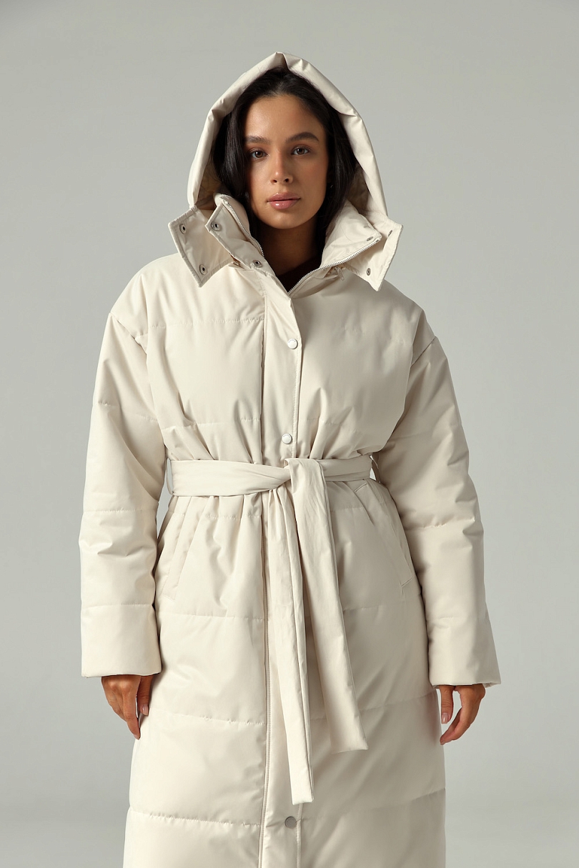 Пуховик удлиненный из мембраны с велюровым эффектом