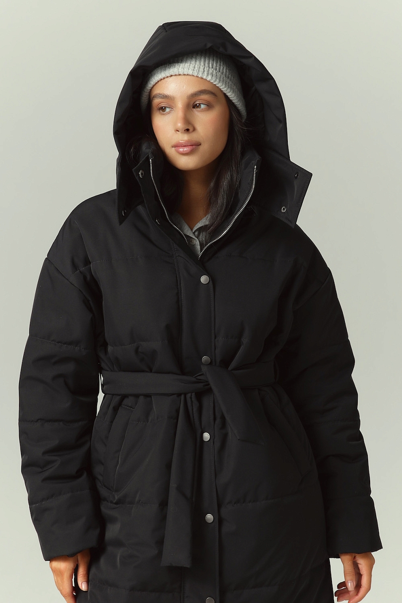 Пуховик удлиненный со съемным капюшоном