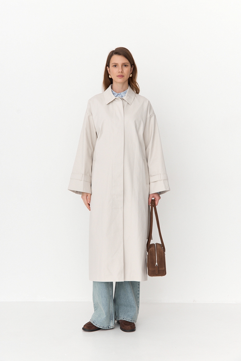 Тренч однобортный из 100% хлопка с пропиткой