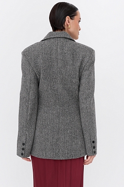 Жакет приталенный с акцентными плечами из шерсти с пайетками