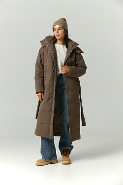 Пуховик удлиненный из мембраны с велюровым эффектом