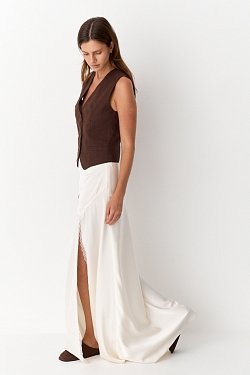 Юбка макси с кружевом и разрезом 