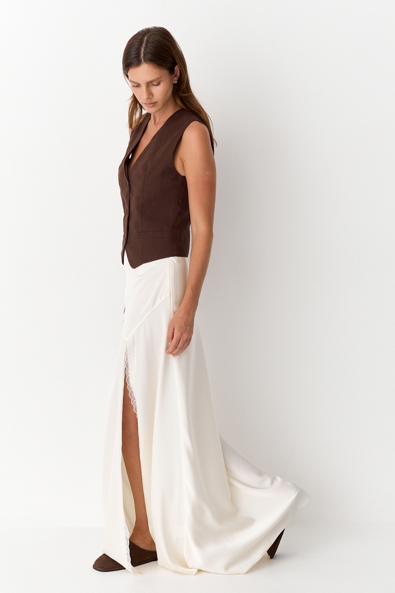 Юбка макси с кружевом и разрезом 