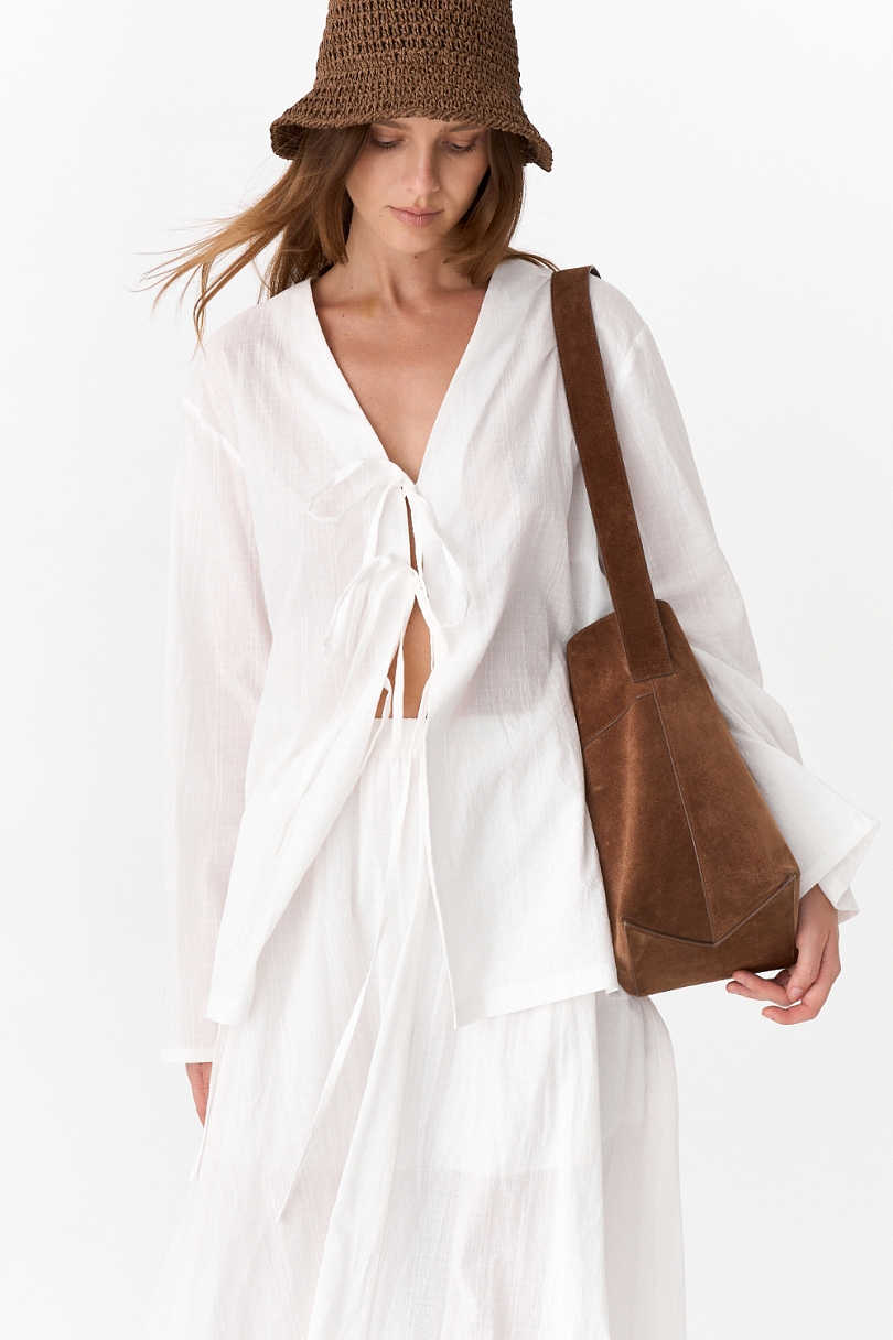 Блуза с завязками из хлопкового жаккарда