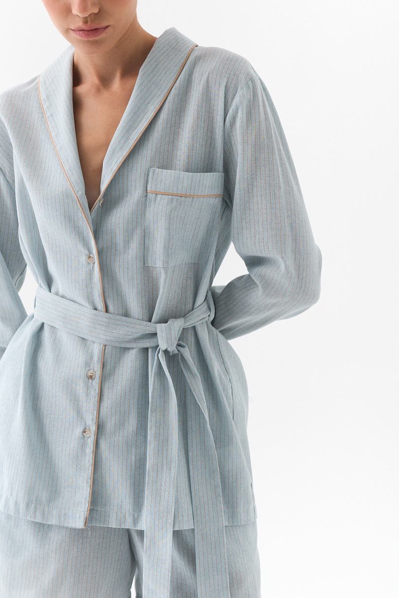 Костюм из смесового льна с кантом 