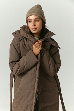 Пуховик удлиненный из мембраны с велюровым эффектом