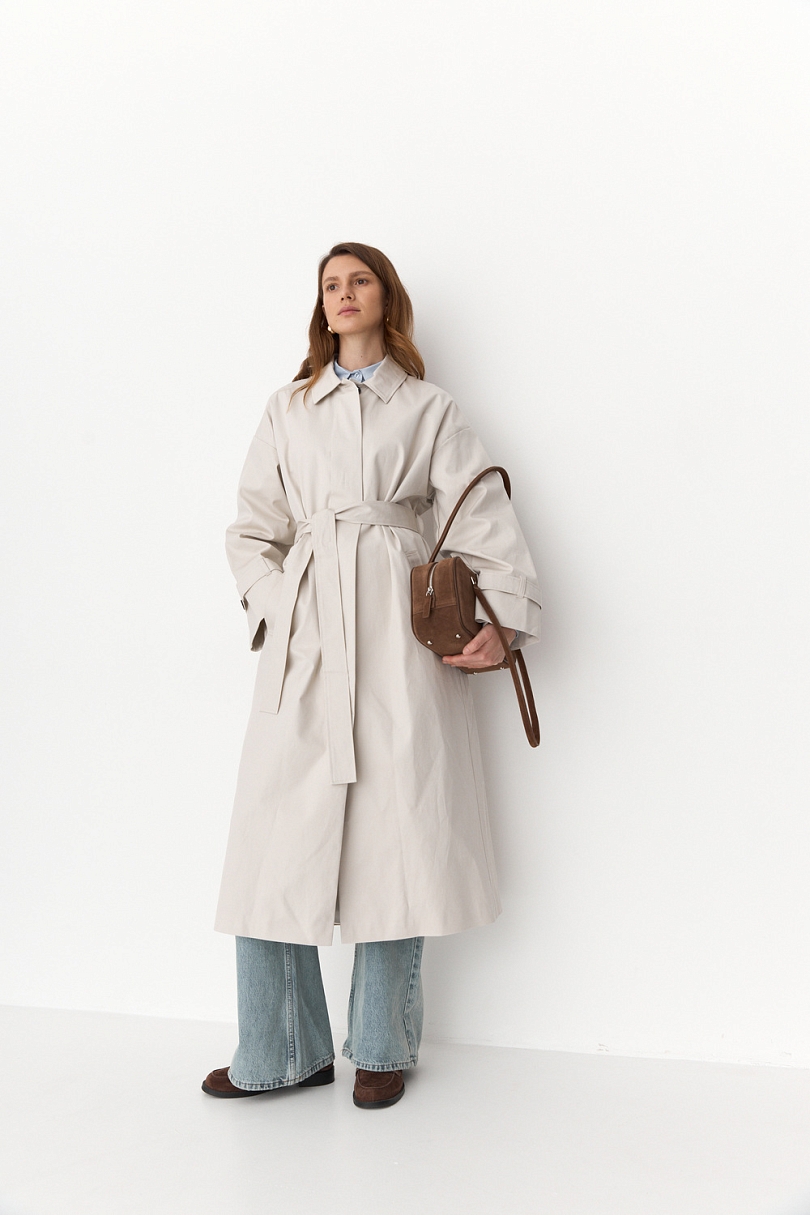 Тренч однобортный из 100% хлопка с пропиткой