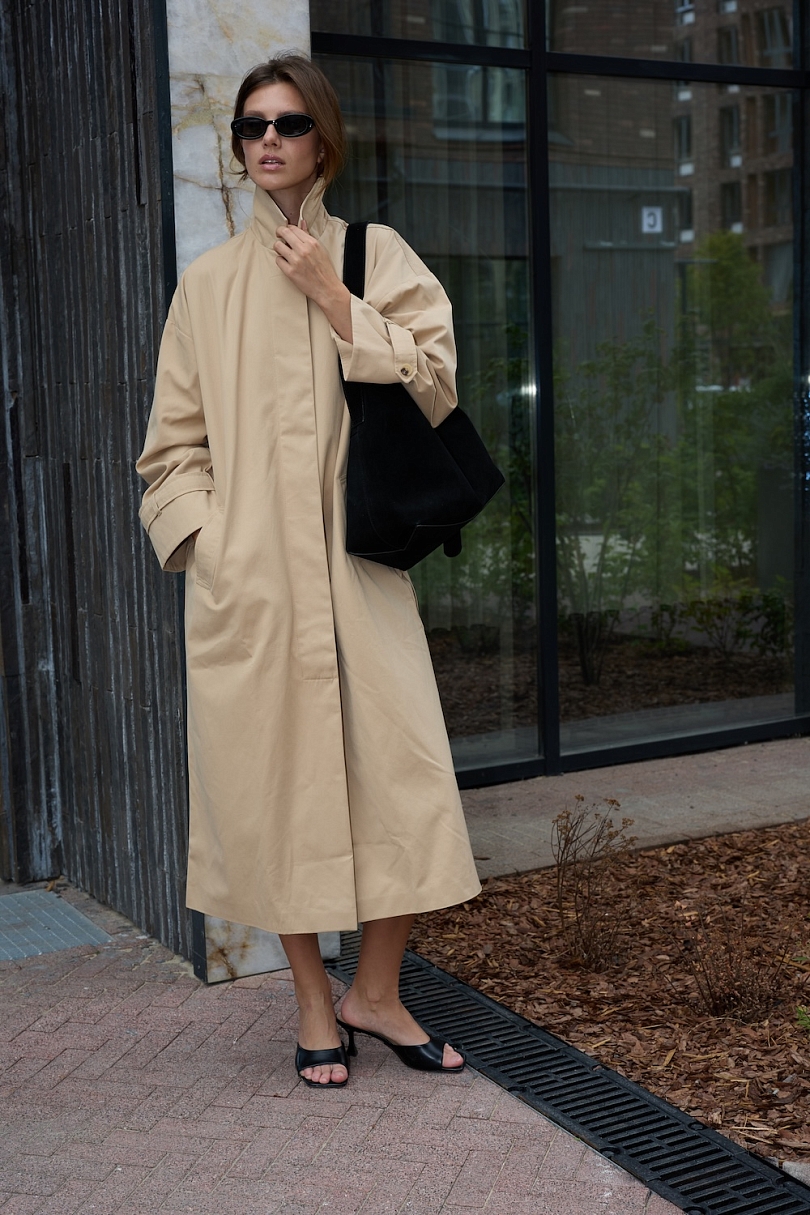 Тренч однобортный из 100% хлопка с пропиткой