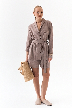 Костюм из смесового льна с кантом 