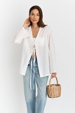 Блуза с завязками из хлопкового жаккарда