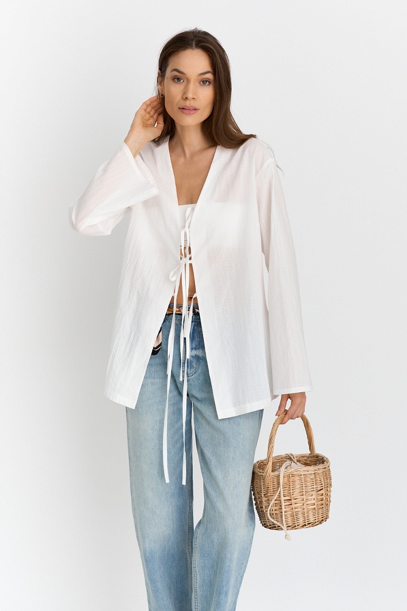 Блуза с завязками из хлопкового жаккарда