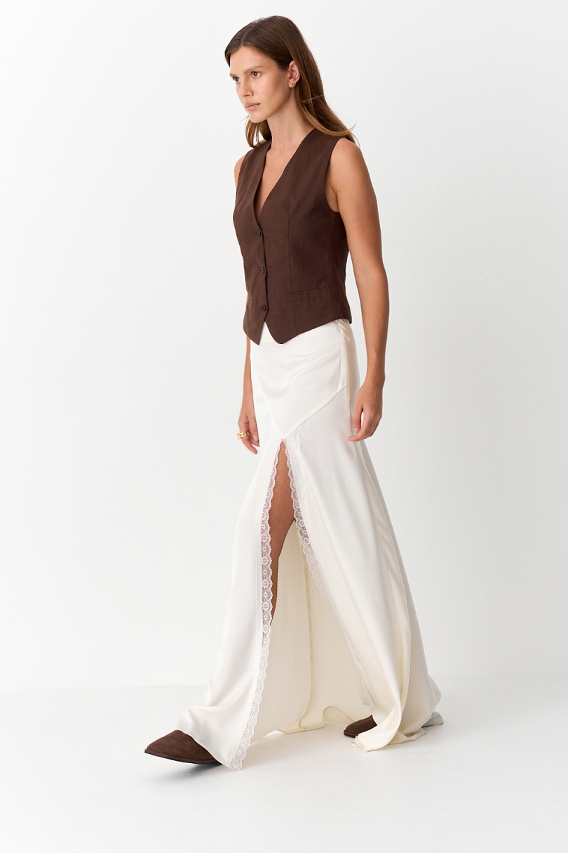 Юбка макси с кружевом и разрезом 