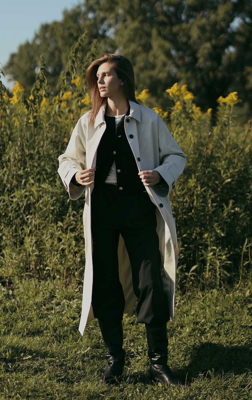 Тренч однобортный из 100% хлопка с пропиткой