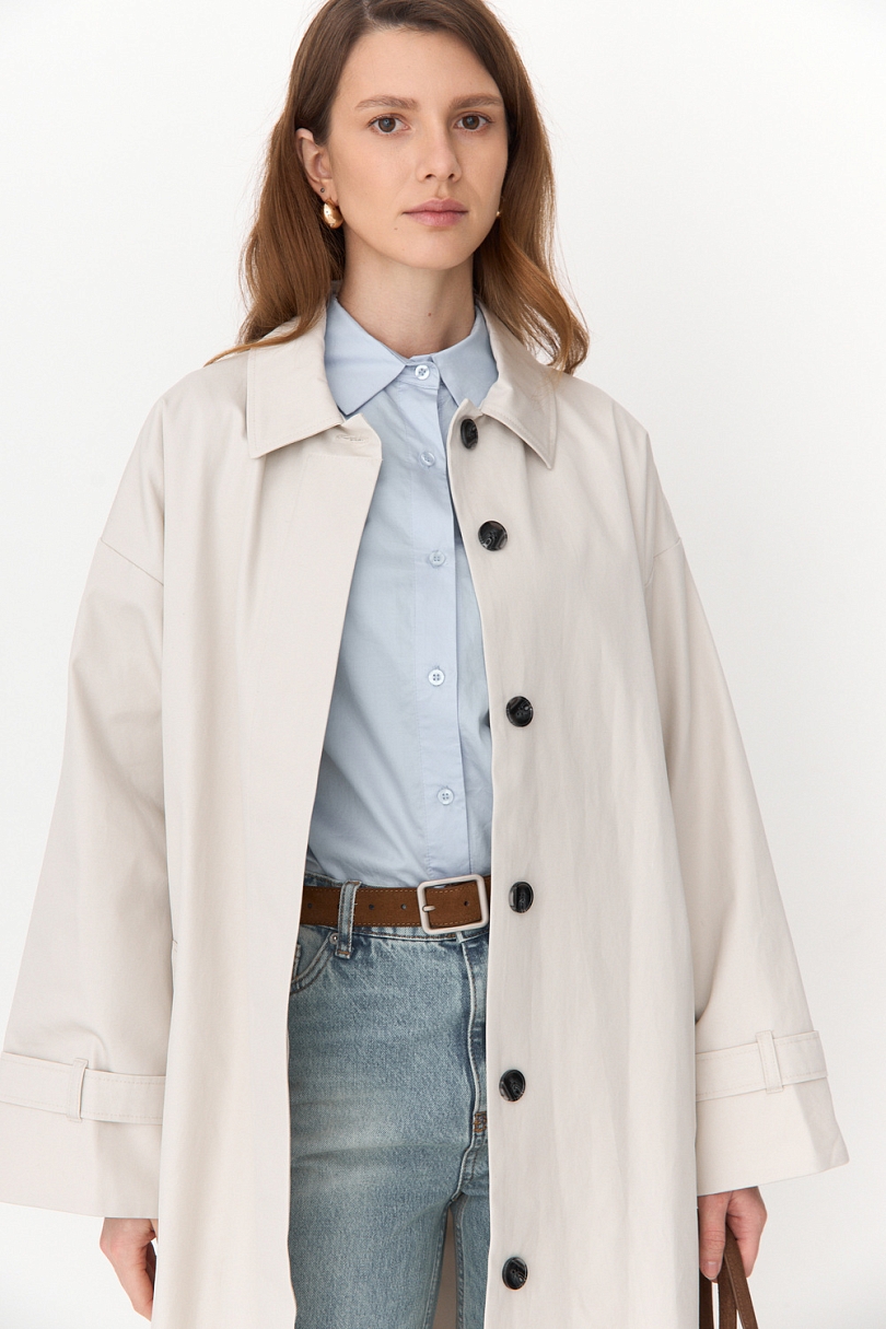 Тренч однобортный из 100% хлопка с пропиткой