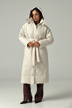 Пуховик удлиненный из мембраны с велюровым эффектом