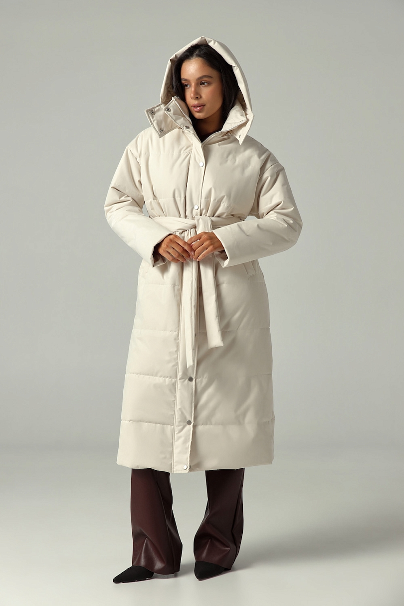 Пуховик удлиненный из мембраны с велюровым эффектом