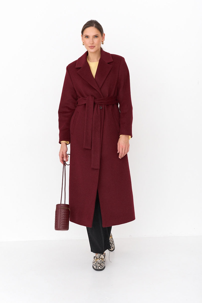 Пальто прямого кроя с поясом