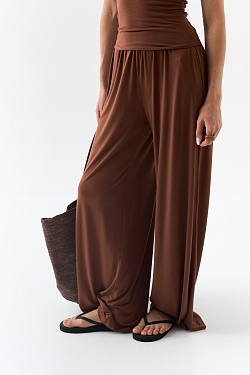 Брюки широкие из ткани с велюр эффектом