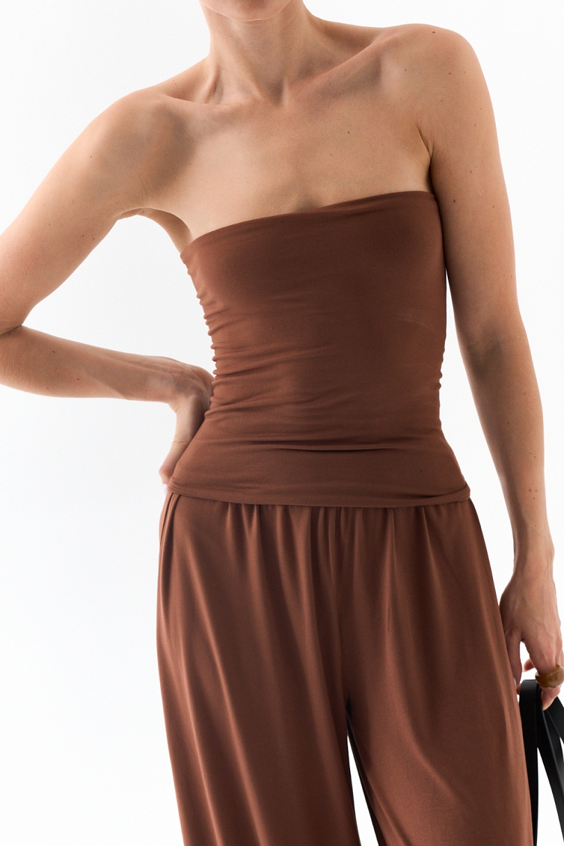 Топ-бандо удлиненный из ткани с велюр эффектом