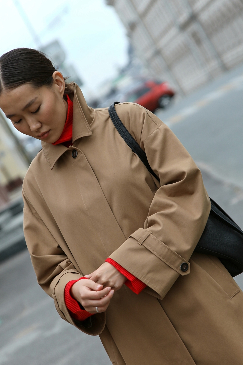 Тренч однобортный из 100% хлопка с пропиткой