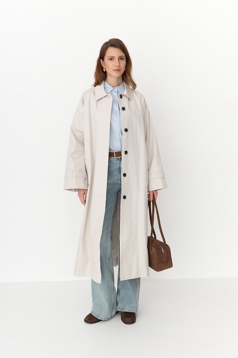 Тренч однобортный из 100% хлопка с пропиткой