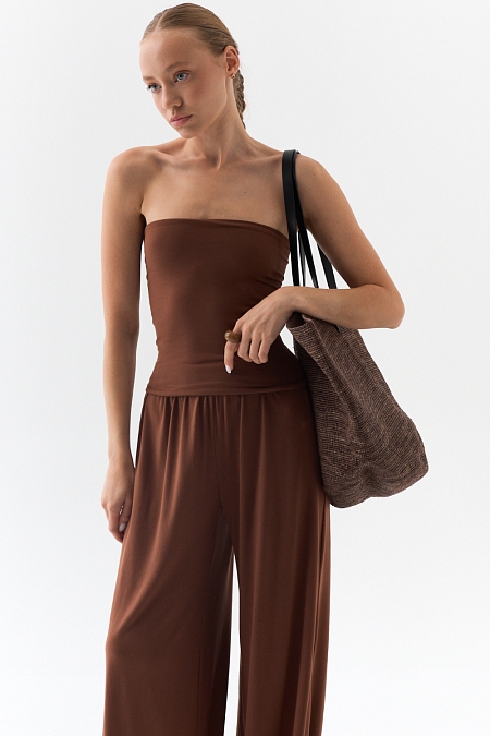 Топ-бандо удлиненный из ткани с велюр эффектом