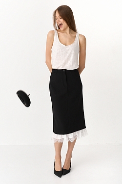 Юбка миди с рюшей и кружевом