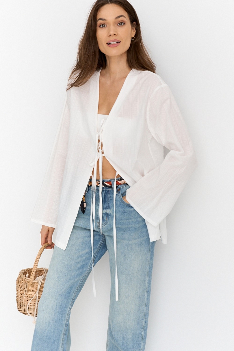 Блуза с завязками из хлопкового жаккарда