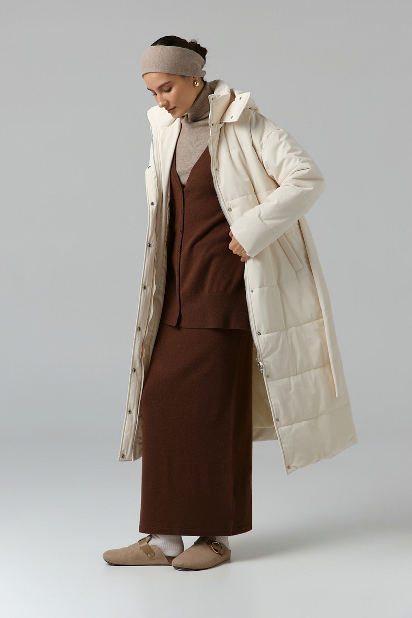 Пуховик удлиненный со съемным капюшоном