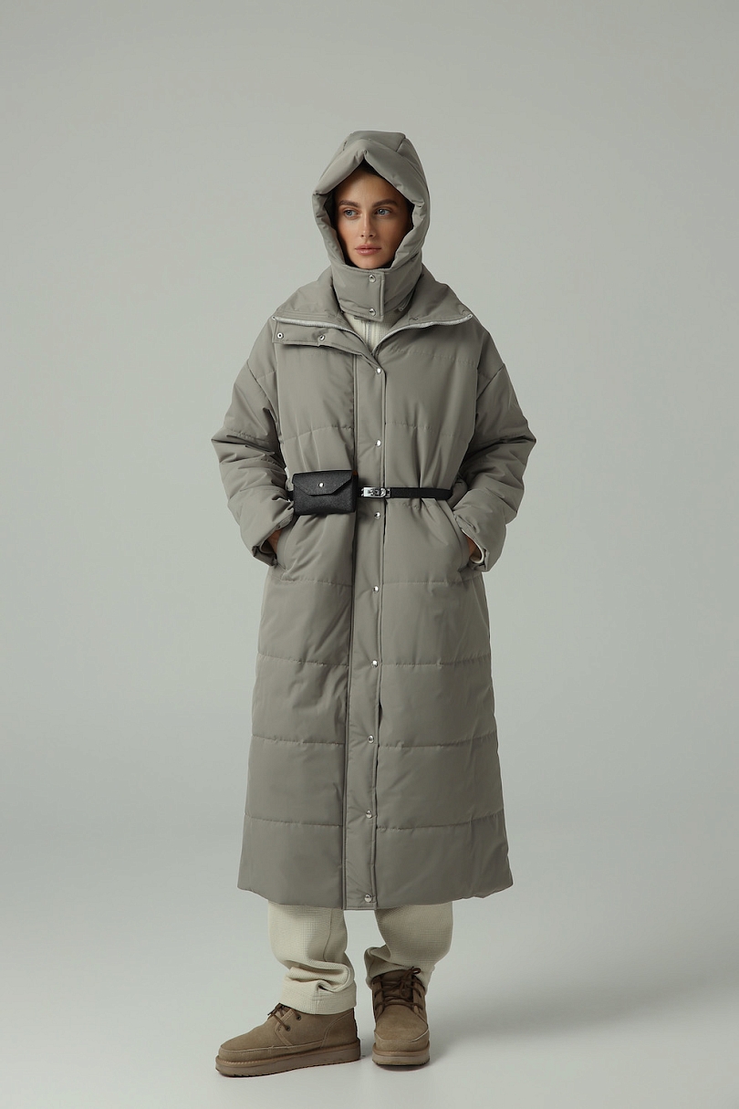 Пуховик удлиненный со съемным капюшоном
