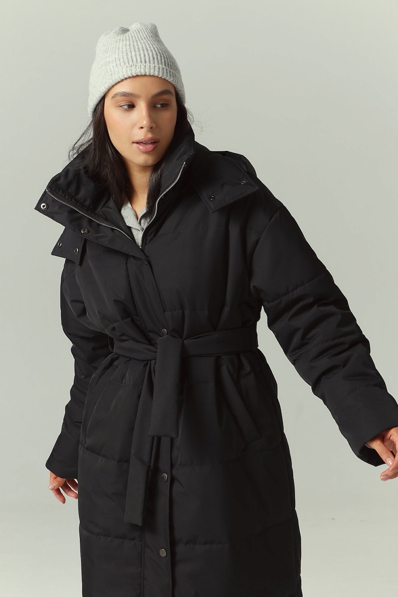 Пуховик удлиненный со съемным капюшоном