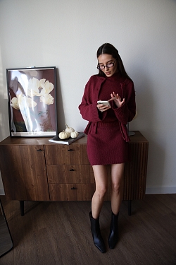 Юбка мини из хлопкового трикотажа букле