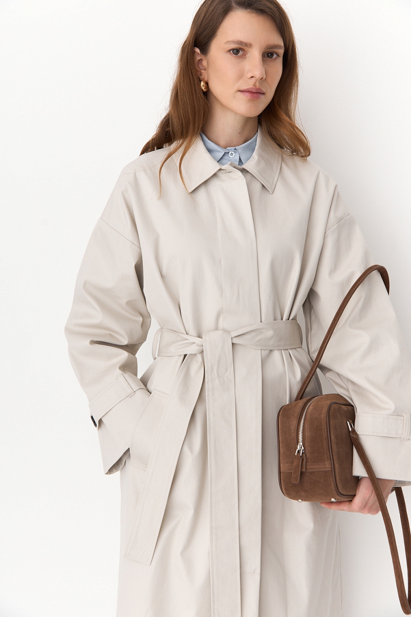 Тренч однобортный из 100% хлопка с пропиткой