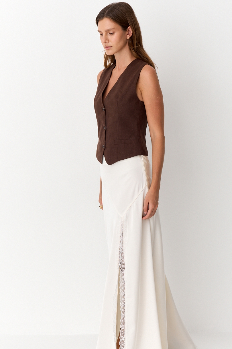 Юбка макси с кружевом и разрезом 