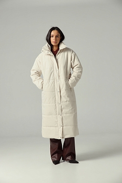 Пуховик удлиненный из мембраны с велюровым эффектом