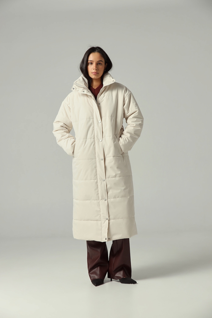 Пуховик удлиненный из мембраны с велюровым эффектом