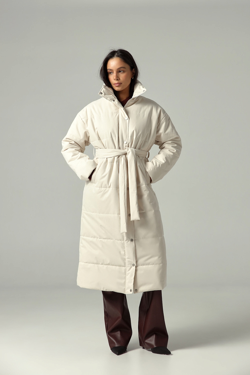 Пуховик удлиненный из мембраны с велюровым эффектом