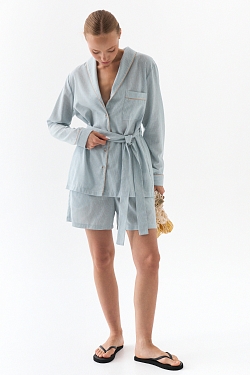 Костюм из смесового льна с кантом 