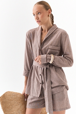 Костюм из смесового льна с кантом 