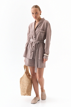 Костюм из смесового льна с кантом 