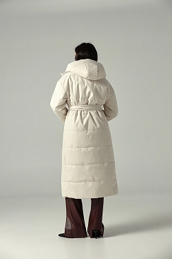 Пуховик удлиненный из мембраны с велюровым эффектом