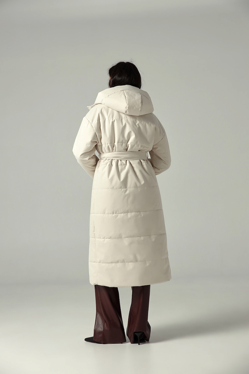 Пуховик удлиненный из мембраны с велюровым эффектом