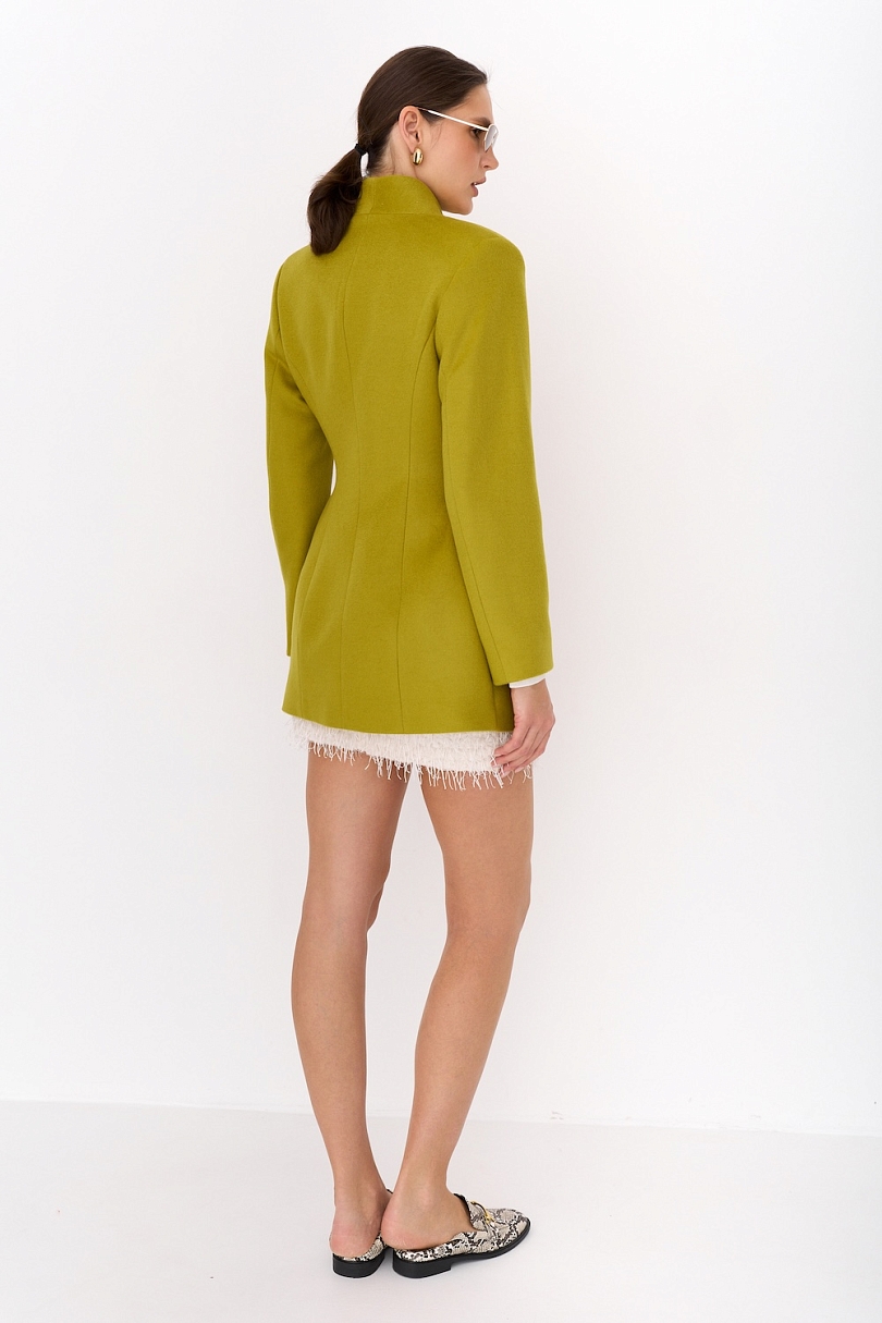 Полупальто из 100% шерсти с воротником стойка со шнуром 