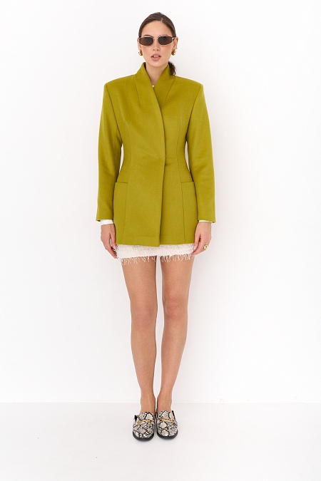 Полупальто из 100% шерсти с воротником стойка со шнуром 