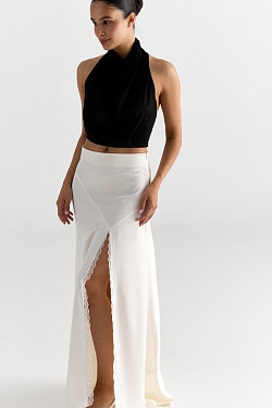 Юбка макси с кружевом и разрезом 