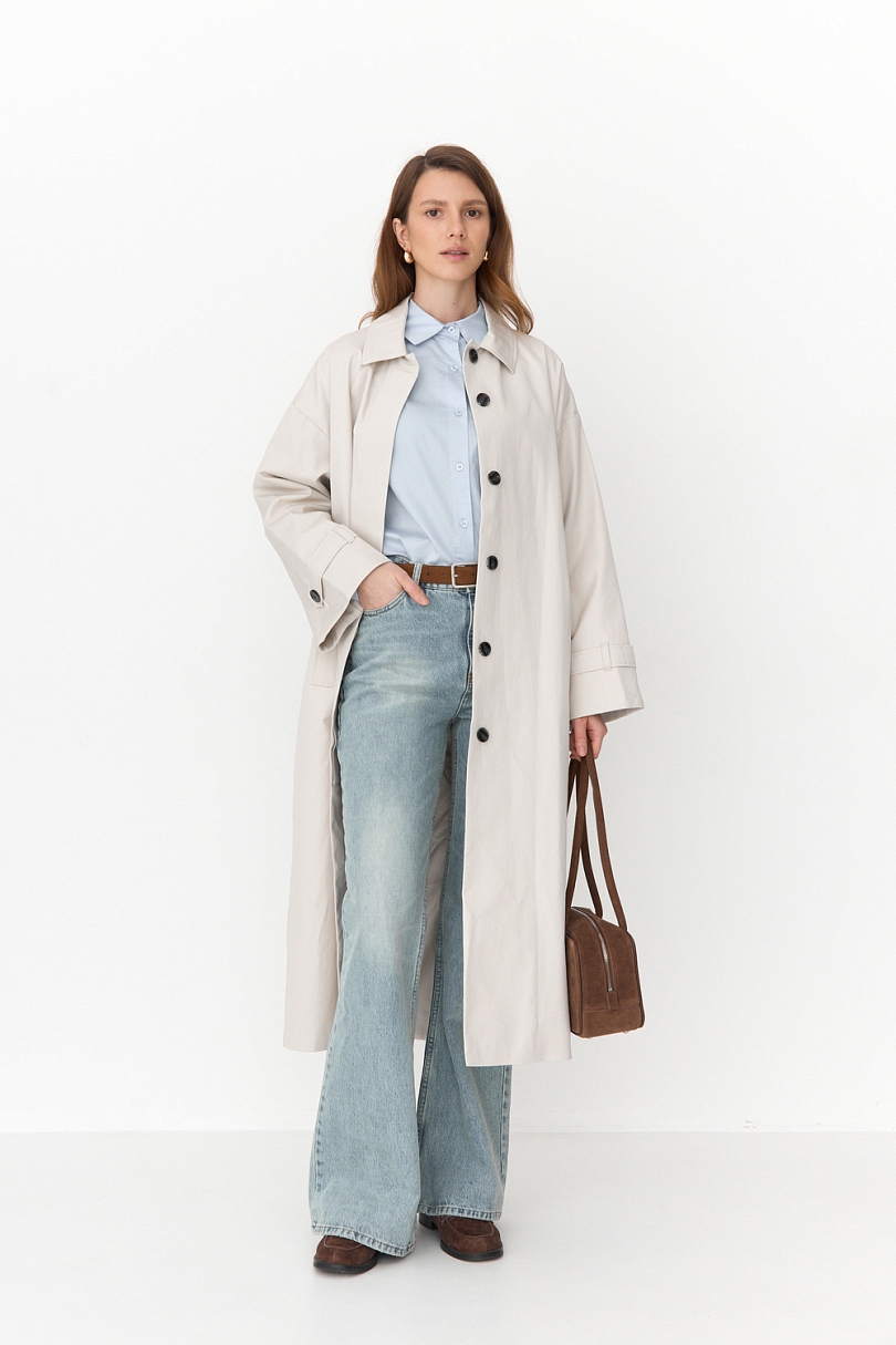 Тренч однобортный из 100% хлопка с пропиткой