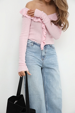 Блуза с рюшей из воздушного трикотажа