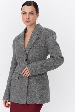 Жакет приталенный с акцентными плечами из шерсти с пайетками